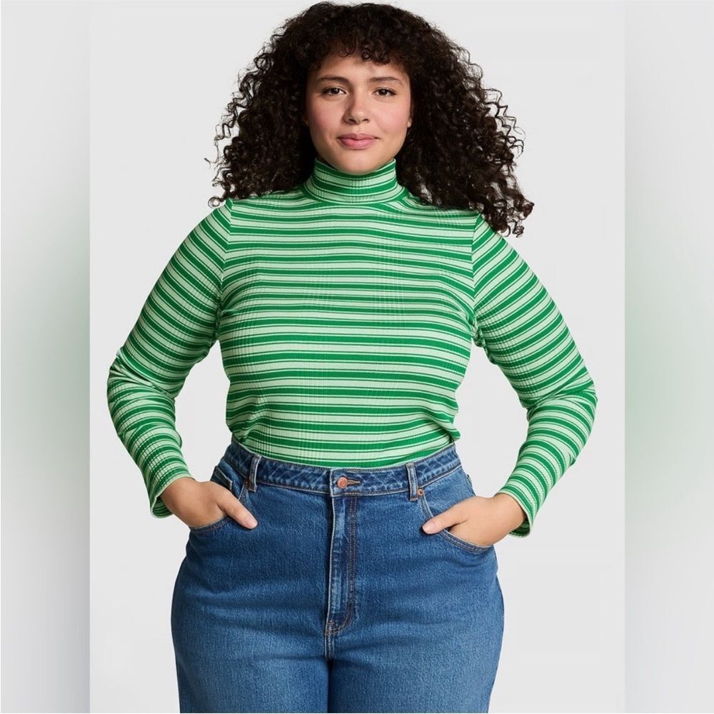 PINK Victoria's Secret Green Striped Long Sleeve Top